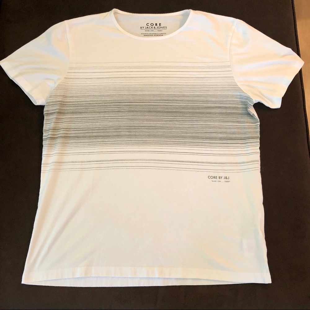 CORE by Jack & Jones Men’s White with Gray Pin Stripes Graphic T-shirt